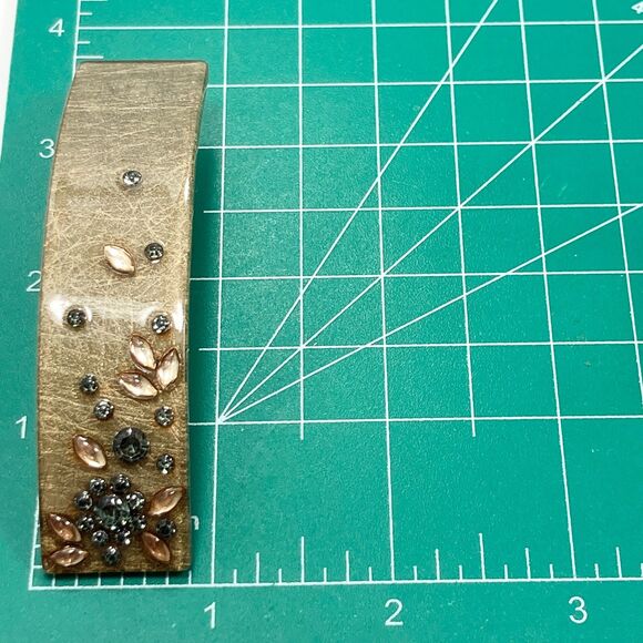 Large Tan Beige Acrylic Bling Flower Hair French Clip Barrette Curved Long Hair - Picture 10 of 11